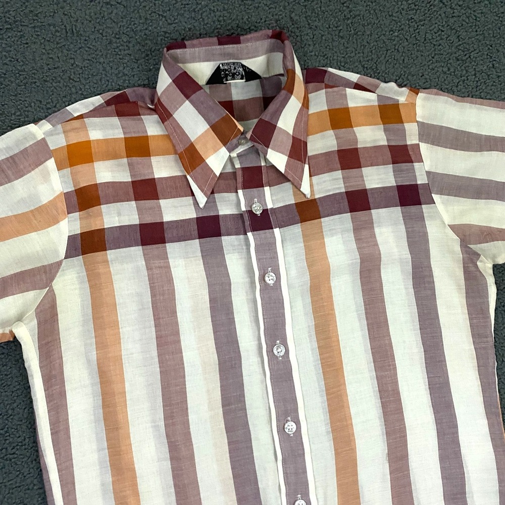 Vintage 70s Shirt Mens Small Dagger Collar Short Sleeve Disco Studio One Campus